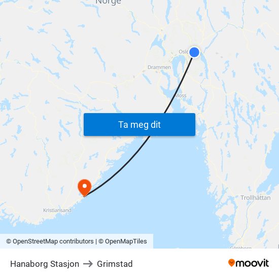 Hanaborg Stasjon to Grimstad map