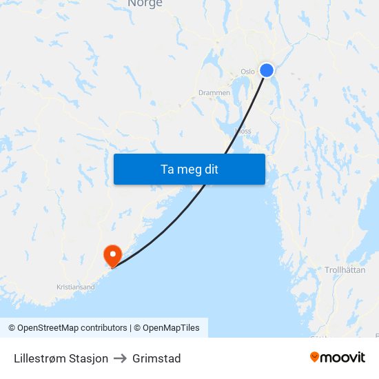 Lillestrøm Stasjon to Grimstad map