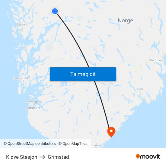 Kløve Stasjon to Grimstad map