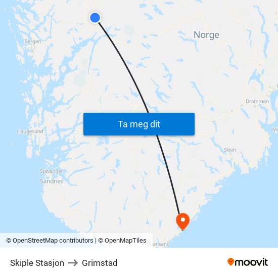 Skiple Stasjon to Grimstad map