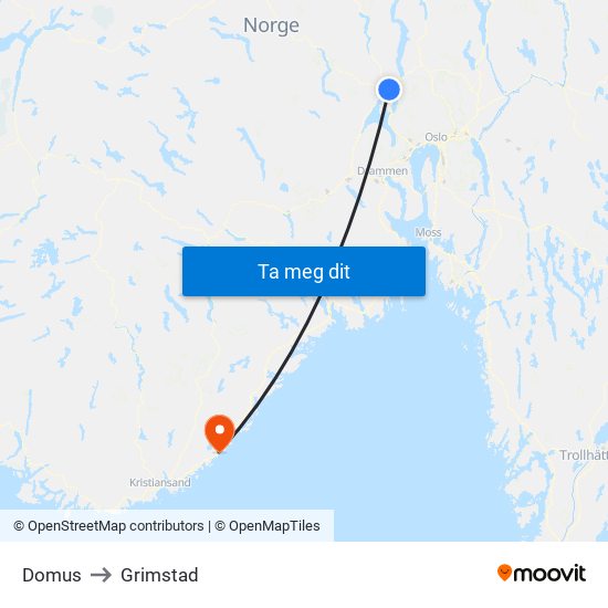 Domus to Grimstad map
