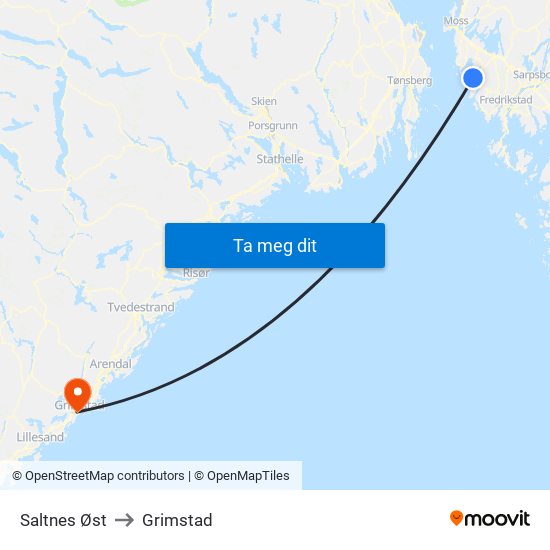 Saltnes Øst to Grimstad map