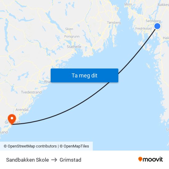 Sandbakken Skole to Grimstad map