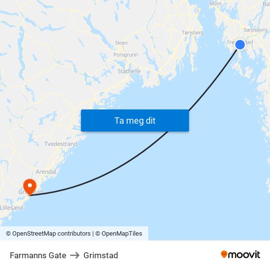 Farmanns Gate to Grimstad map