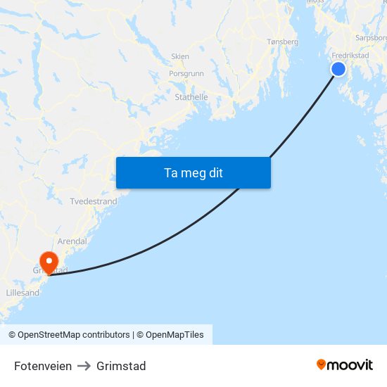 Fotenveien to Grimstad map