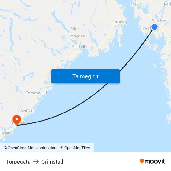 Torpegata to Grimstad map