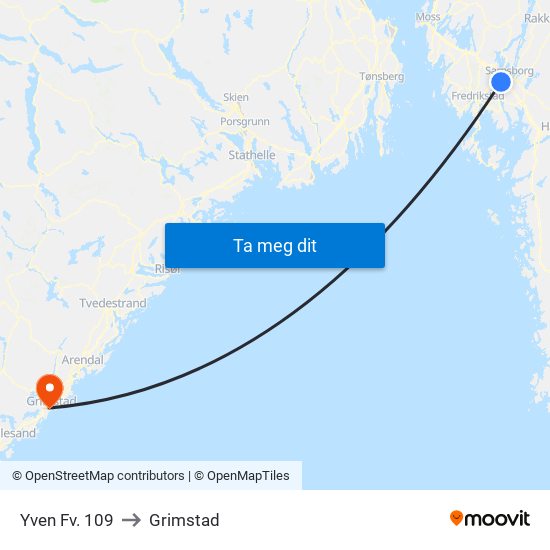 Yven Fv. 109 to Grimstad map