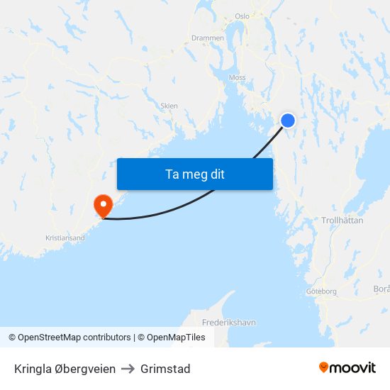 Kringla Øbergveien to Grimstad map