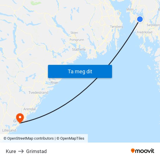 Kure to Grimstad map