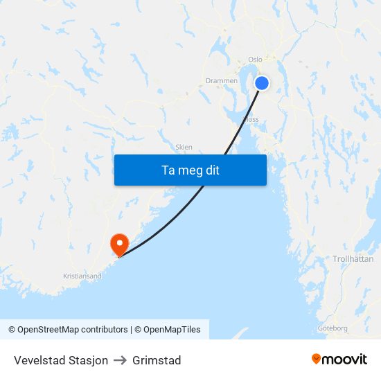 Vevelstad Stasjon to Grimstad map