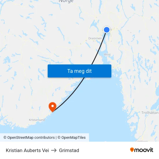 Kristian Auberts Vei to Grimstad map
