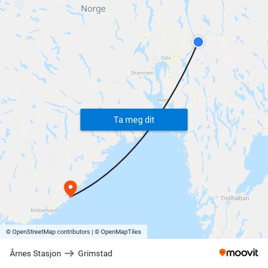 Årnes Stasjon to Grimstad map