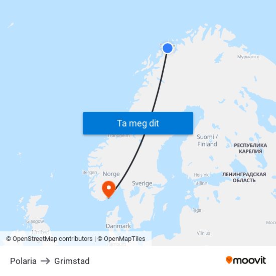 Polaria to Grimstad map