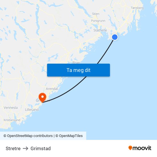 Stretre to Grimstad map