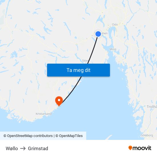 Wøllo to Grimstad map