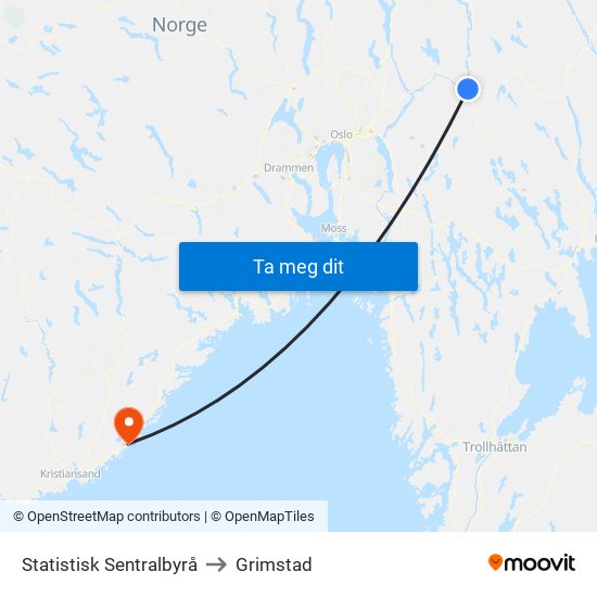 Statistisk Sentralbyrå to Grimstad map