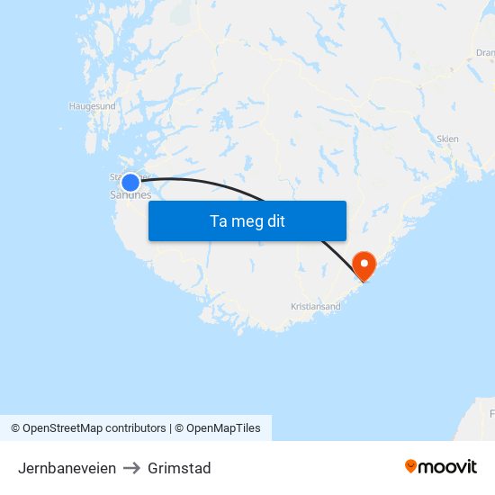 Jernbaneveien to Grimstad map