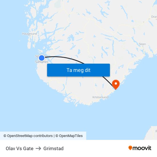 Olav Vs Gate to Grimstad map