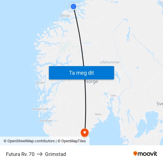Futura Rv. 70 to Grimstad map