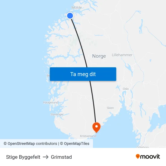 Stige Byggefelt to Grimstad map
