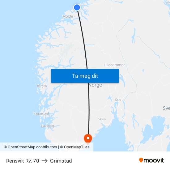 Rensvik Rv. 70 to Grimstad map