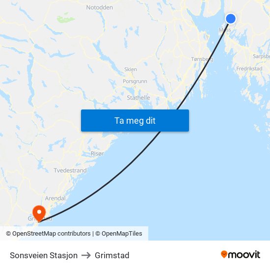 Sonsveien Stasjon to Grimstad map