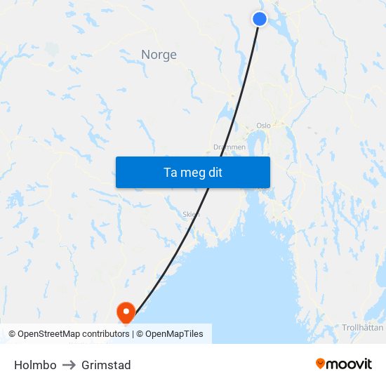 Holmbo to Grimstad map