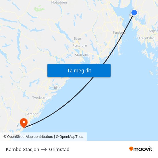 Kambo Stasjon to Grimstad map