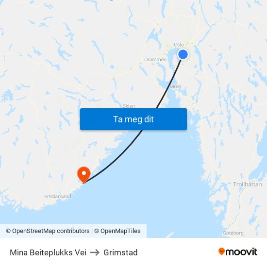 Mina Beiteplukks Vei to Grimstad map