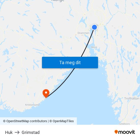 Huk to Grimstad map