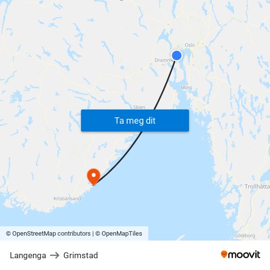 Langenga to Grimstad map