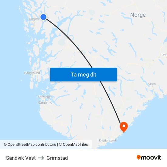 Sandvik Vest to Grimstad map