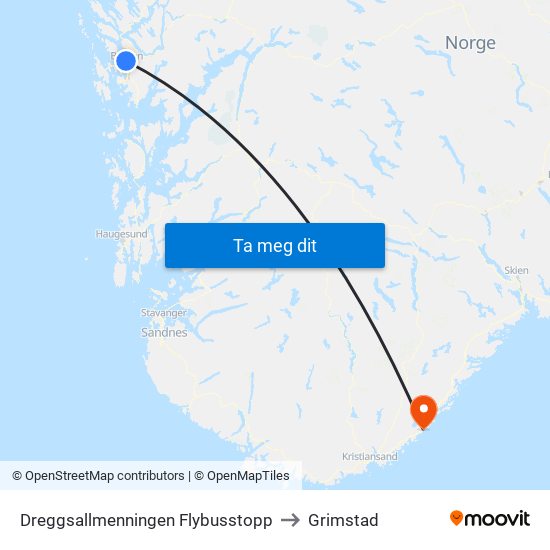 Dreggsallmenningen Flybusstopp to Grimstad map