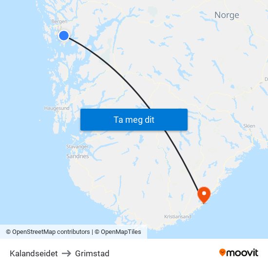 Kalandseidet to Grimstad map