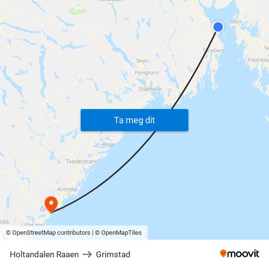 Holtandalen Raaen to Grimstad map
