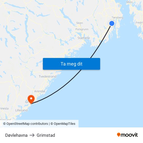 Døvlehavna to Grimstad map