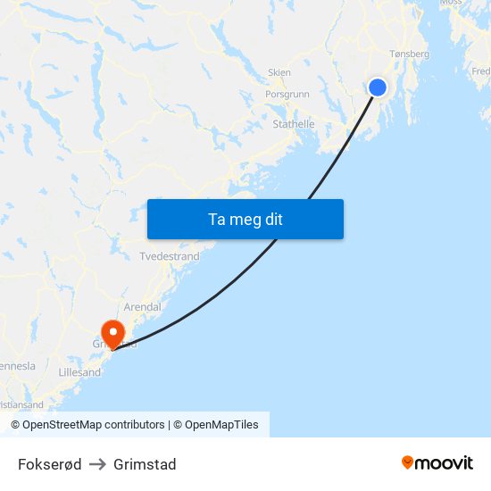 Fokserød to Grimstad map