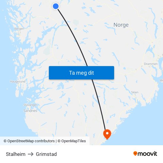 Stalheim to Grimstad map