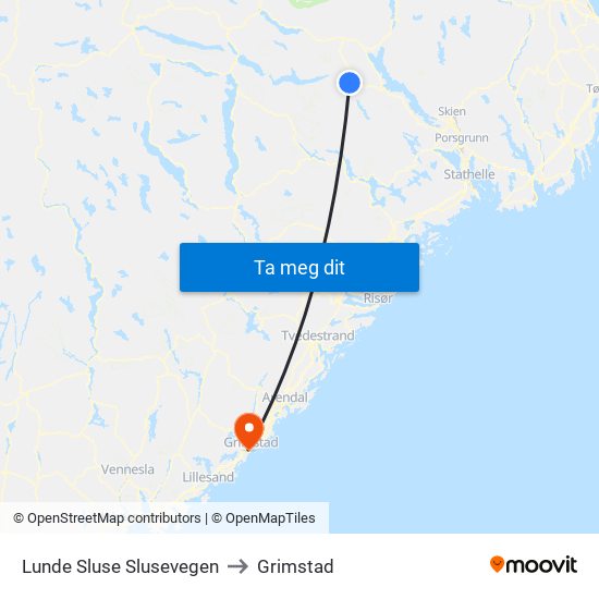 Lunde Sluse Slusevegen to Grimstad map