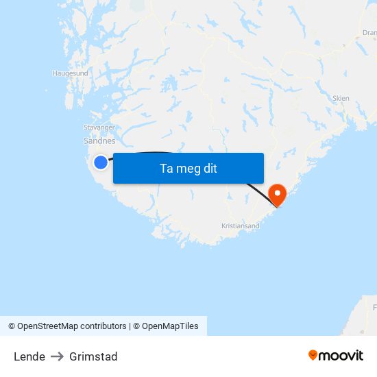 Lende to Grimstad map