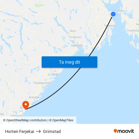 Horten Ferjekai to Grimstad map