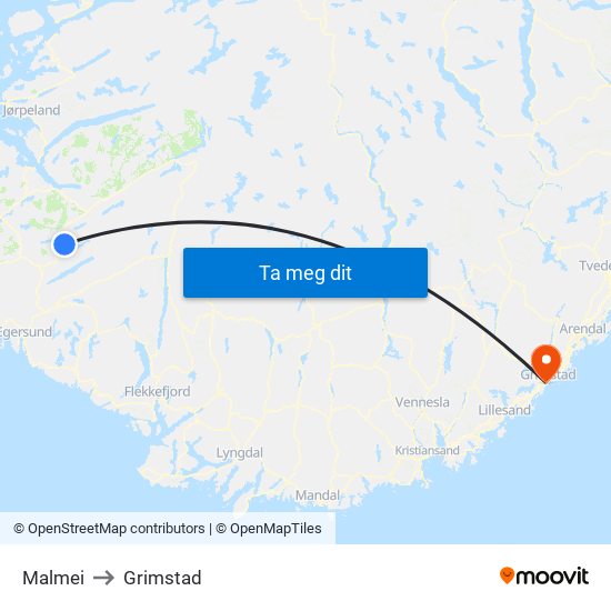 Malmei to Grimstad map