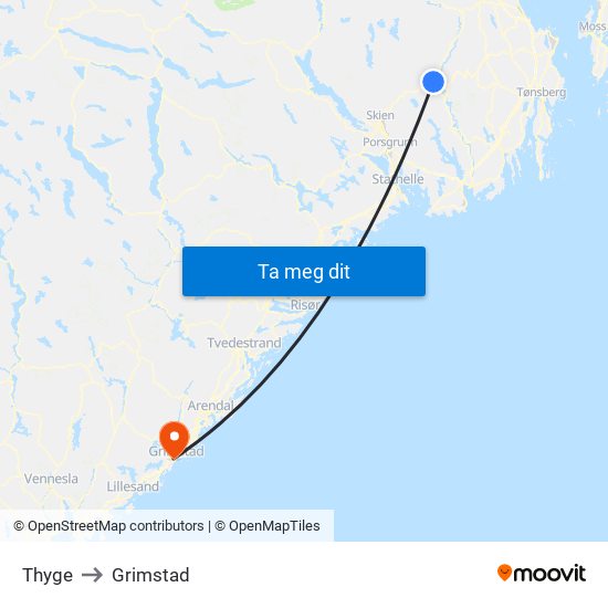 Thyge to Grimstad map