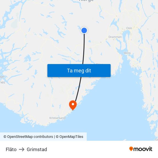 Flåto to Grimstad map