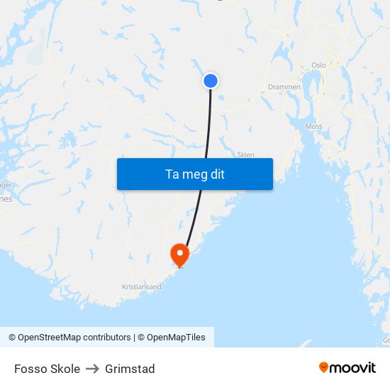 Fosso Skole to Grimstad map