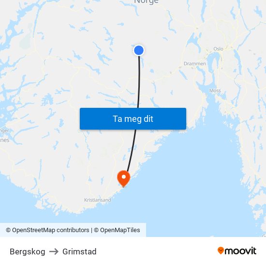 Bergskog to Grimstad map
