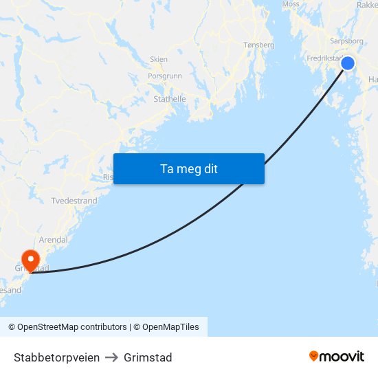 Stabbetorpveien to Grimstad map