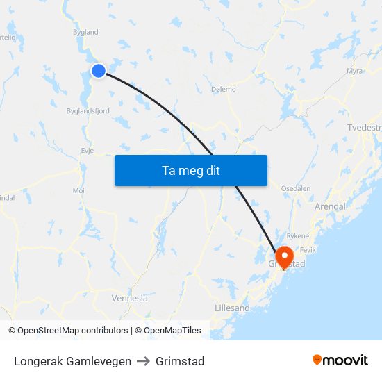 Longerak Gamlevegen to Grimstad map