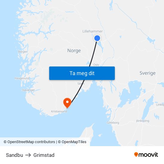 Sandbu to Grimstad map