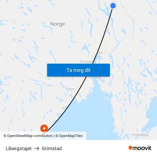 Libergstajet to Grimstad map